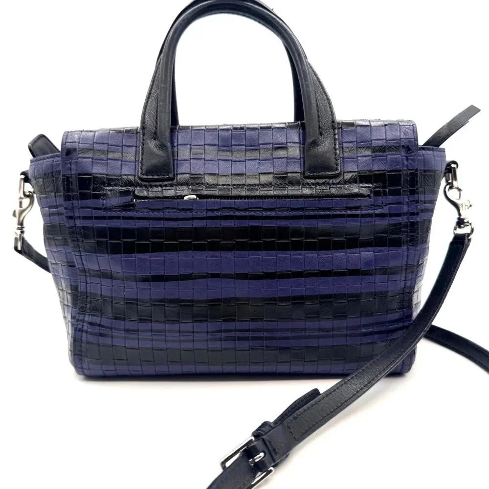 Coach Style 31001 Bleeker Blue Black Woven Leather Satchel Crossbody‎ Small Bag